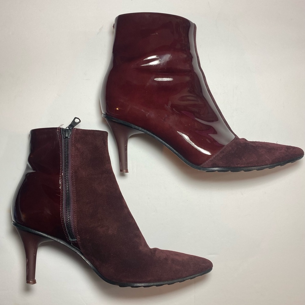Rag & Bone Red Wine Beha Mixed Bootie Deep Burgundy Black Heeled Boots